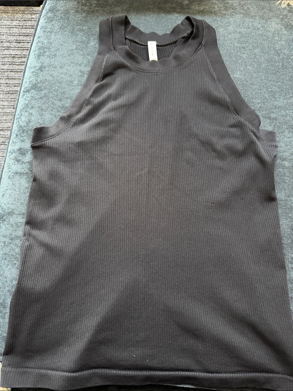 Athleta Black Ribbed High-Neck Tank Top